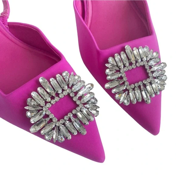 Zara Pink Slingback Heels with Embellishment - Picture 5 of 10